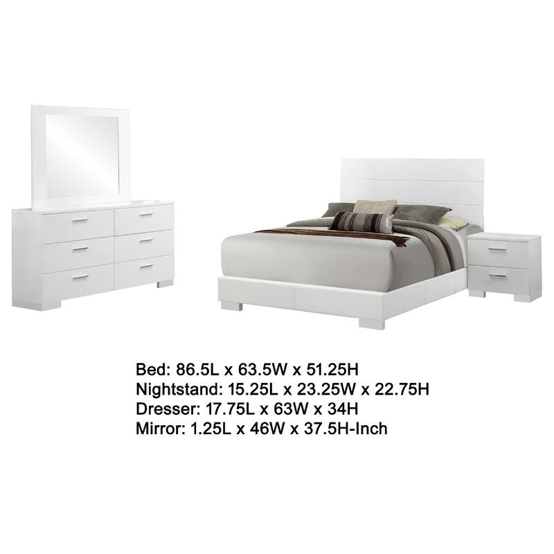Sok 4pc Queen Bedroom Set with Dresser Mirror, White High Gloss Wood