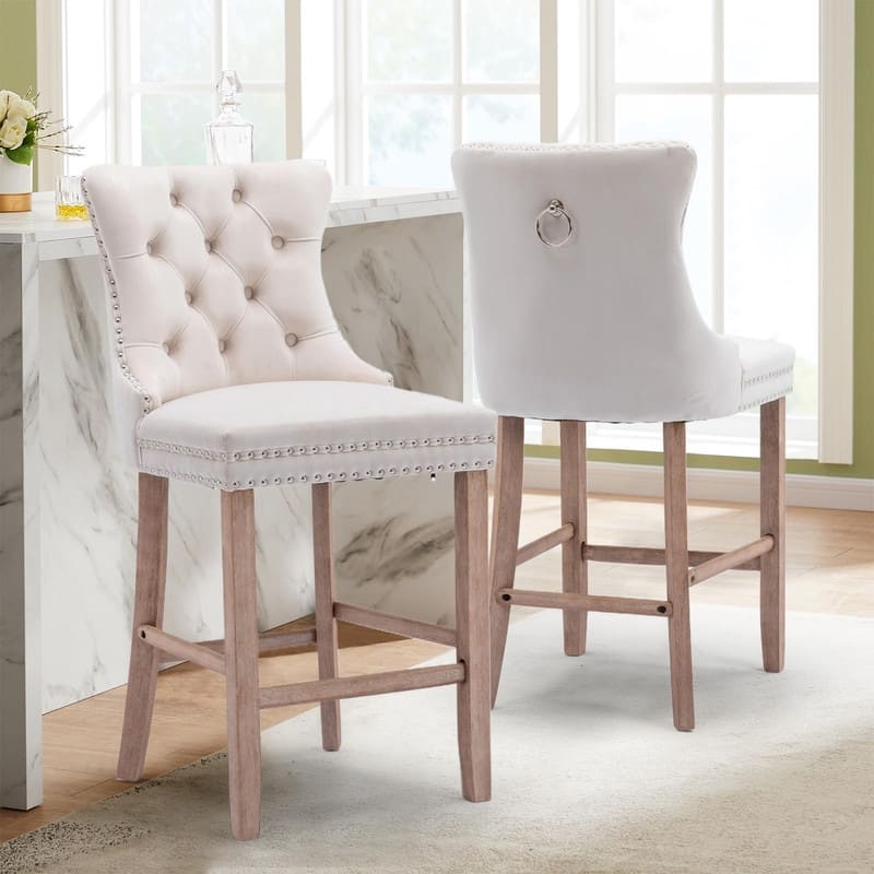 Wing Back Velvet Tufted Nailhead Barstools(Set of 4)