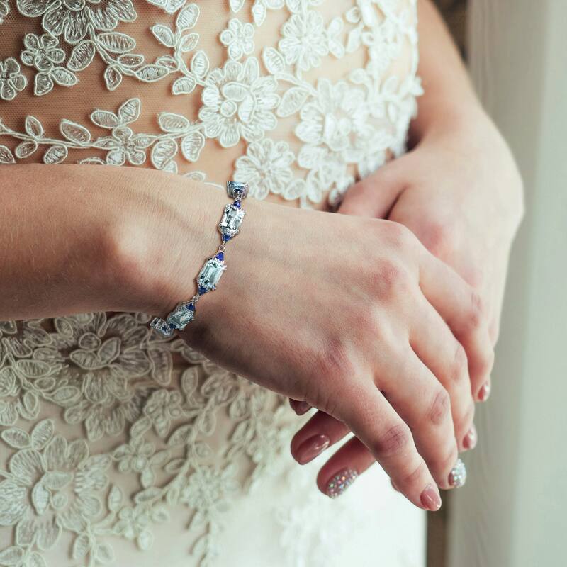 Miadora 19-4/5ct TGW Trilliant-Cut Sapphire Aquamarine 2/5ct TDW Diamond Bracelet 14k White Gold