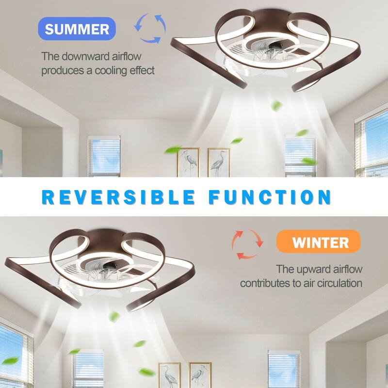Cusp Barn 22" Modern Low Profile Ceiling Fan with Lights, 6 Speed Flush Mounted Geometric LED Ceiling Fan Fandelier for Bedroom