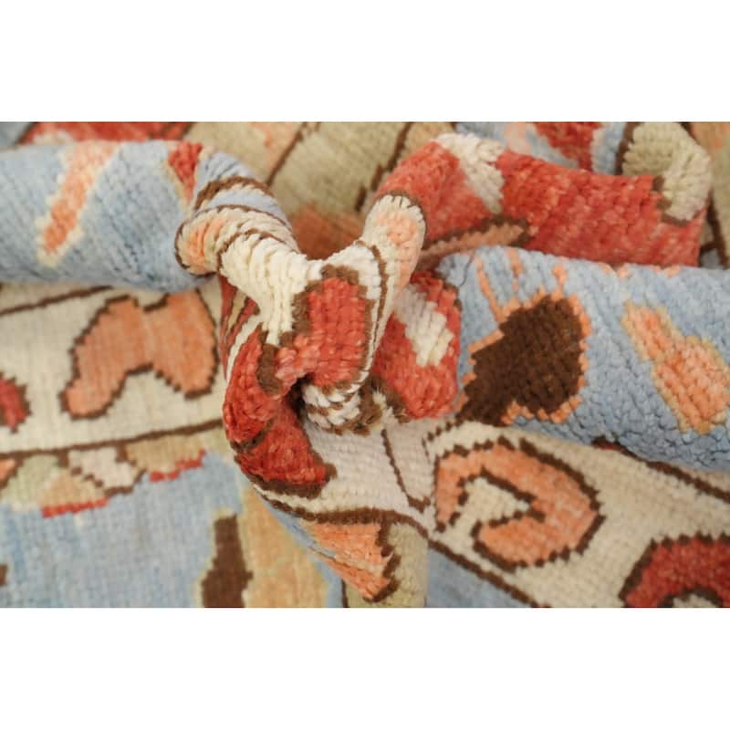 Hand Knotted Oriental 100% Wool Carpet Transitional Medallion Navy Blue & Blues Oushak Area Rug - 13' 6'' X 11' 2''