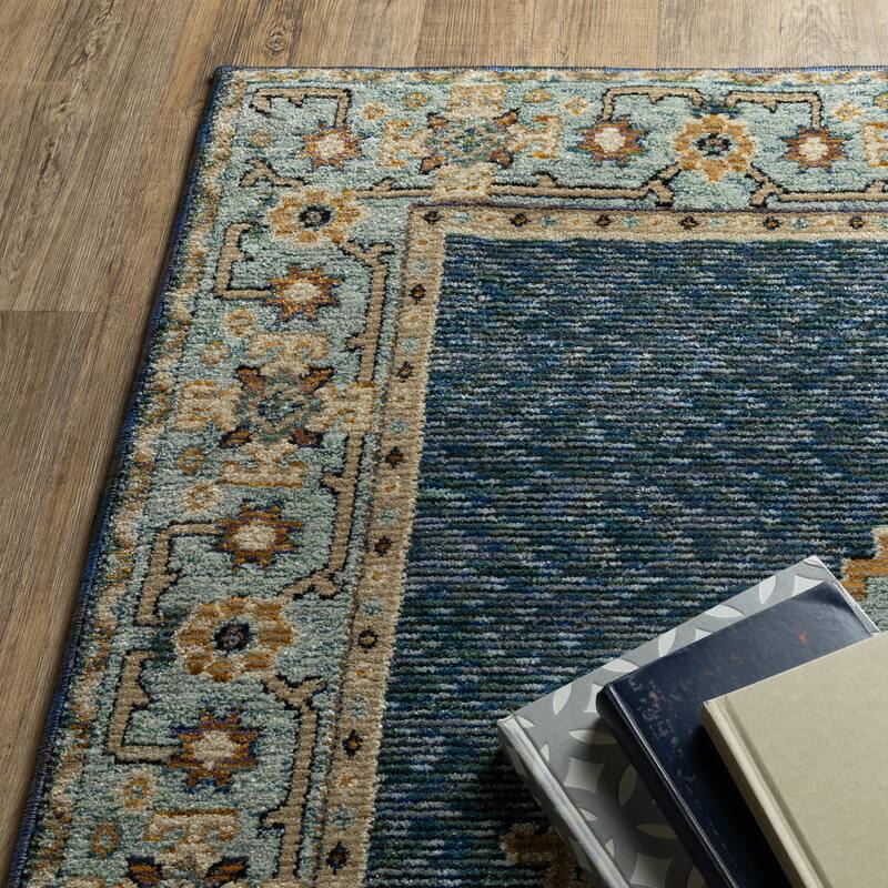 Style Haven Adalynn Traditional Double Medallion Blue/ Gold Area Rug