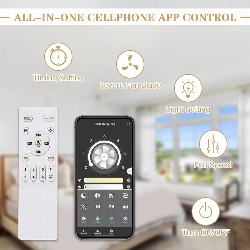 Bella Depot 20" Modern Flush Mount Ceiling Fan with APP Control, 6-Speed Low Profile Reversible Ceiling Fan with Dimmable Light