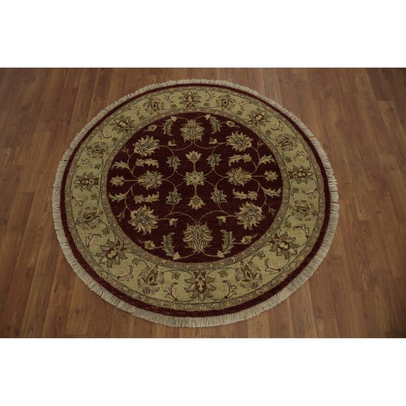 Hand Knotted Oriental 100% Wool Carpet Traditional All-Over Red Peshawar Area Rug - 4' 0'' X 4' 0''