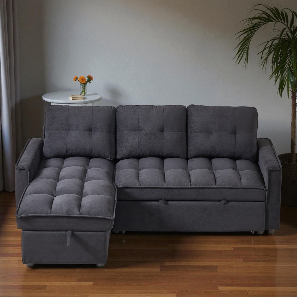 78.75" Chenille Reclining Sectional Sofa with Pull-Out Bed USB Type-C Ports Storage Chaise Modular Convertible Couch