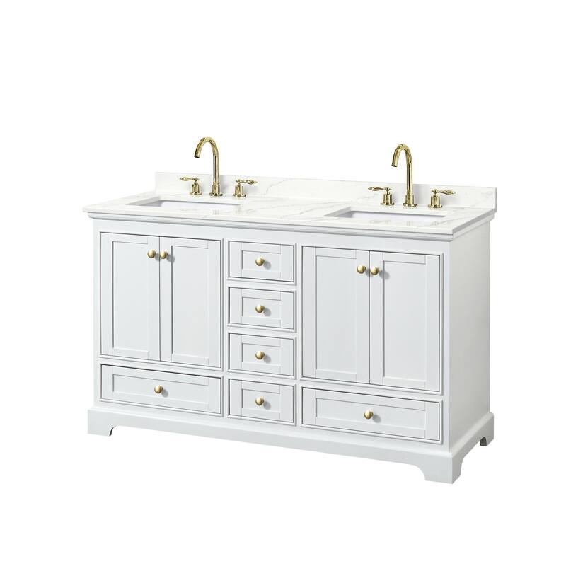 Wyndham Collection WCS202060D-QTZ-US3MXX Deborah 60" Free Standing - White / Giotto Quartz Top / Brushed Gold Hardware