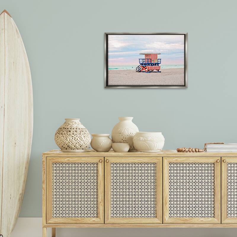 Stupell Patriotic Lifeguard Hut Framed Floater Canvas Wall Art Design By Seven Trees Design