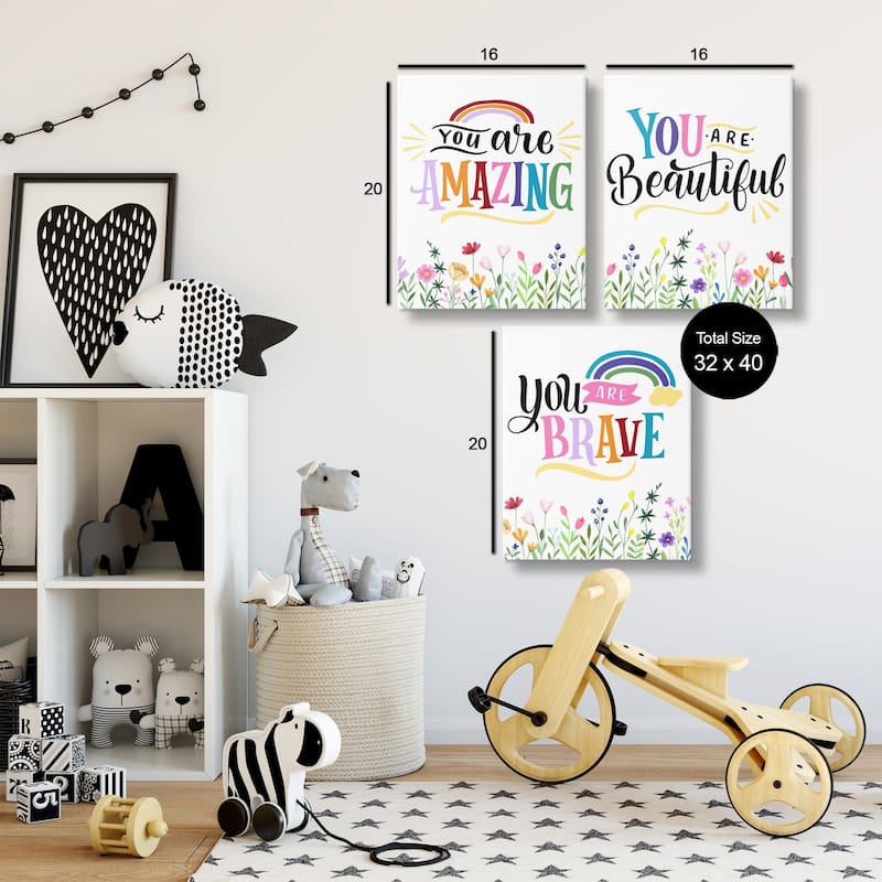 Stupell Confidence Sentiments with Florals Canvas Wall Art Design By Kim Allen (Set of 3)