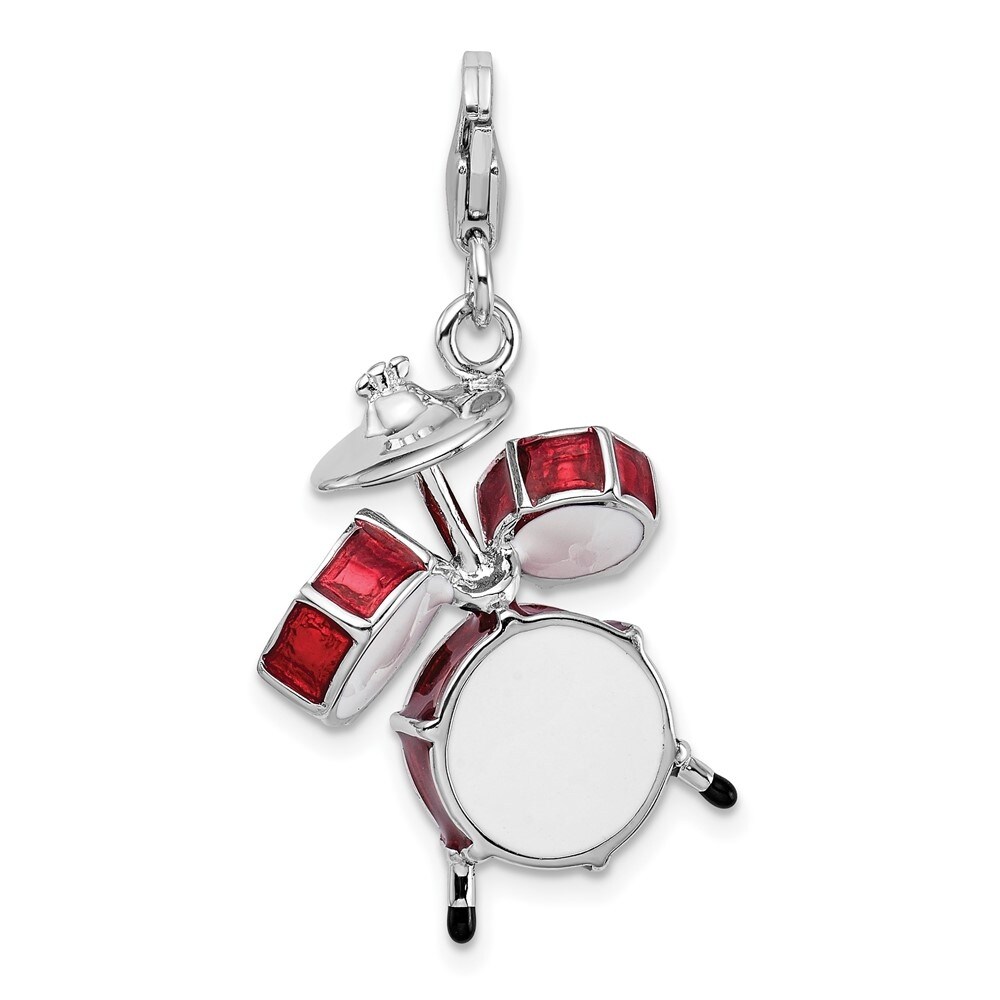 925 Sterling Silver 3-D Enameled Drum Set w/Lobster Clasp Charm 925 Sterling Silver 3-D Enameled Drum Set w/Lobster Clasp Charm