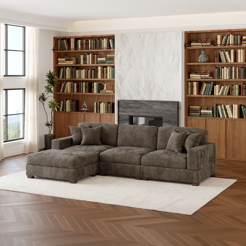 Oversized Chenille Modular Sectional Sofa Living Room Set with Ottoman