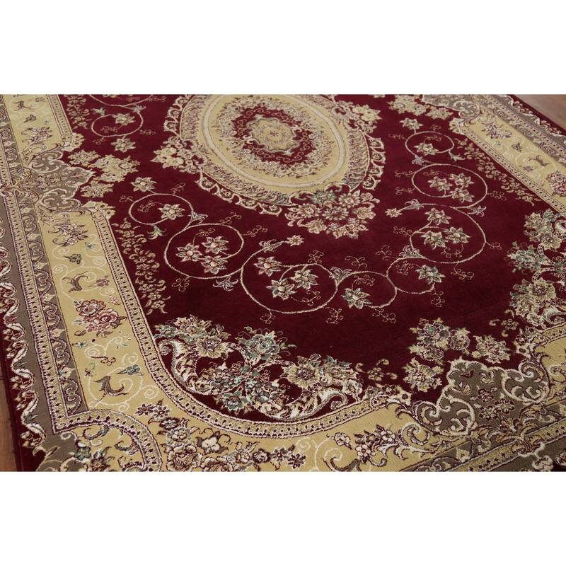 Burgundy Red Aubusson Turkish Rug Machine Made Carpet - 6'7" x 9'9"