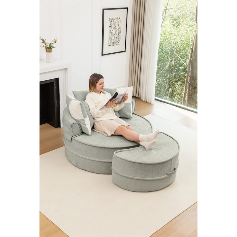 Oversized Barrel Chair with Ottoman & Pillows