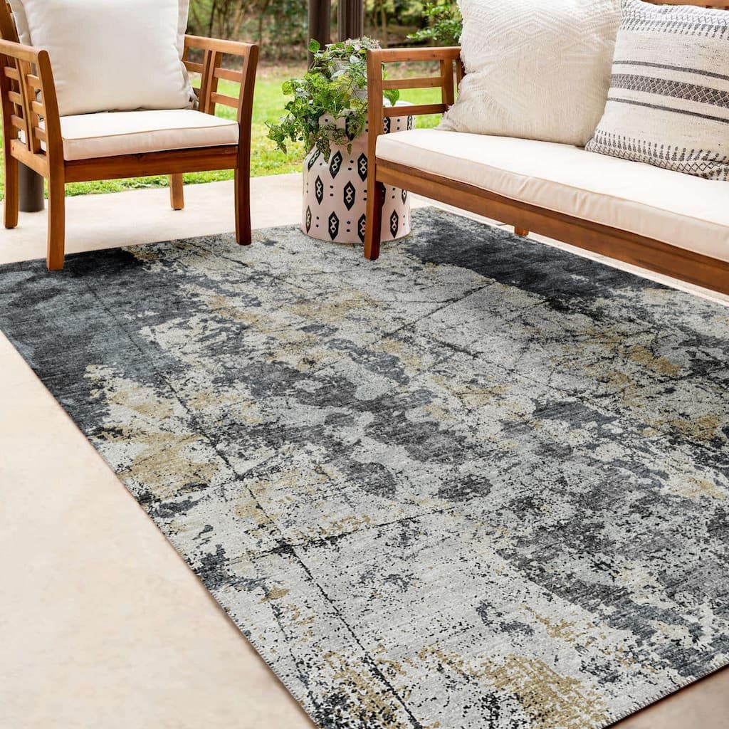 Indoor/ Outdoor Accord Abstract Polyester Washable Rug New
