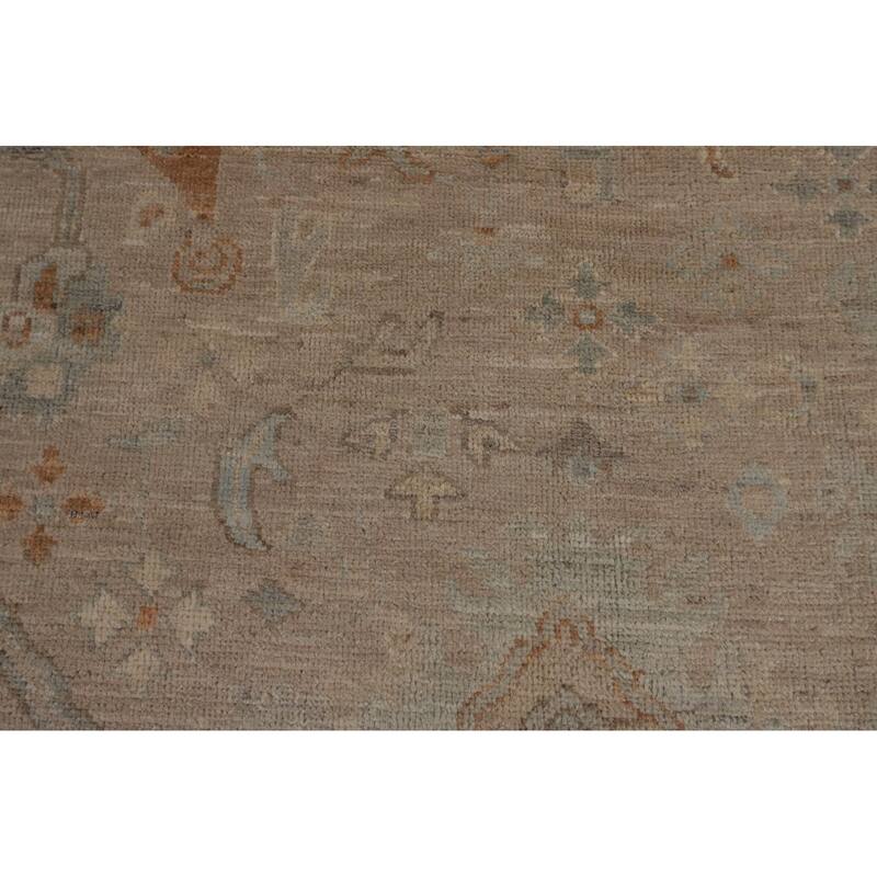 Beige Floral Oushak Turkish Area Rug Hand-Knotted Wool Carpet - 9'0"x 11'9"