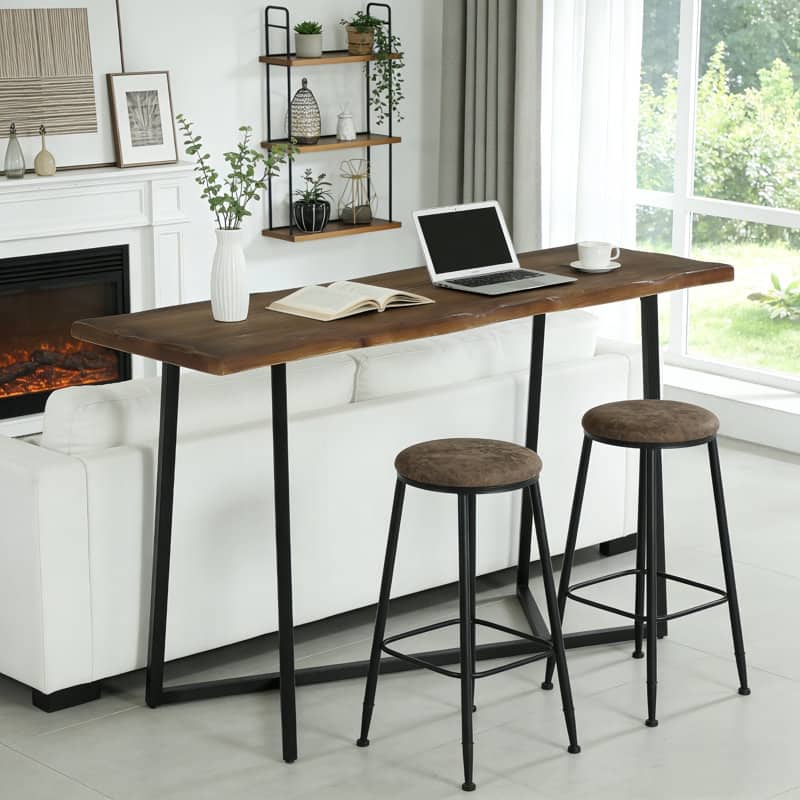 63" Solid Wood Pub Table, Industrial Metal Frame, Counter Height