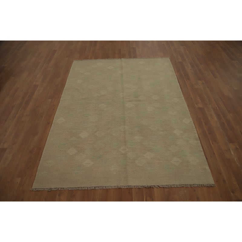 Hand Woven Oriental 100% Wool Carpet Southwestern Tribal Brown Kilim Area Rug - 6' 5'' X 4' 9''