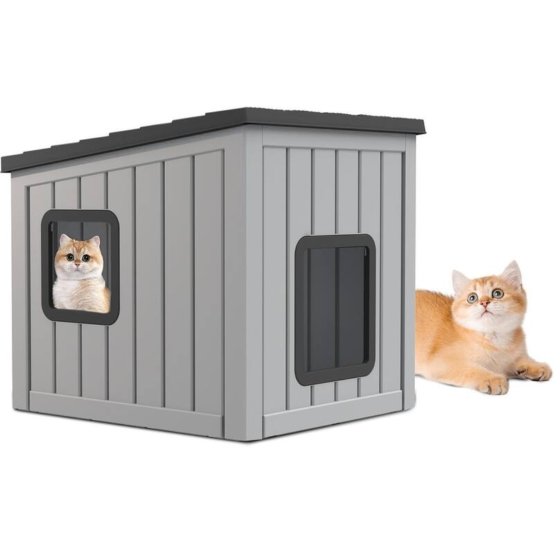 Waterproof Resin Cat Houses,Feral Cat Shelter for Winter,Suitable for Cats, Rabbits and Other Small Animals(Blue - Black