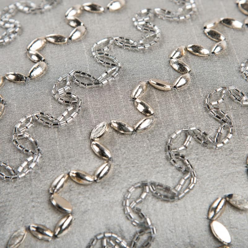 Rizzy Home Silver and Light Grey Hand-beaded Wave Throw Pillow