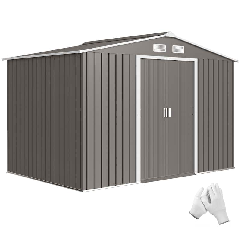 Outsunny 9' x 6' Outdoor Storage Shed, Garden Tool Metal Shed with Foundation Kit, Double Lockable Door