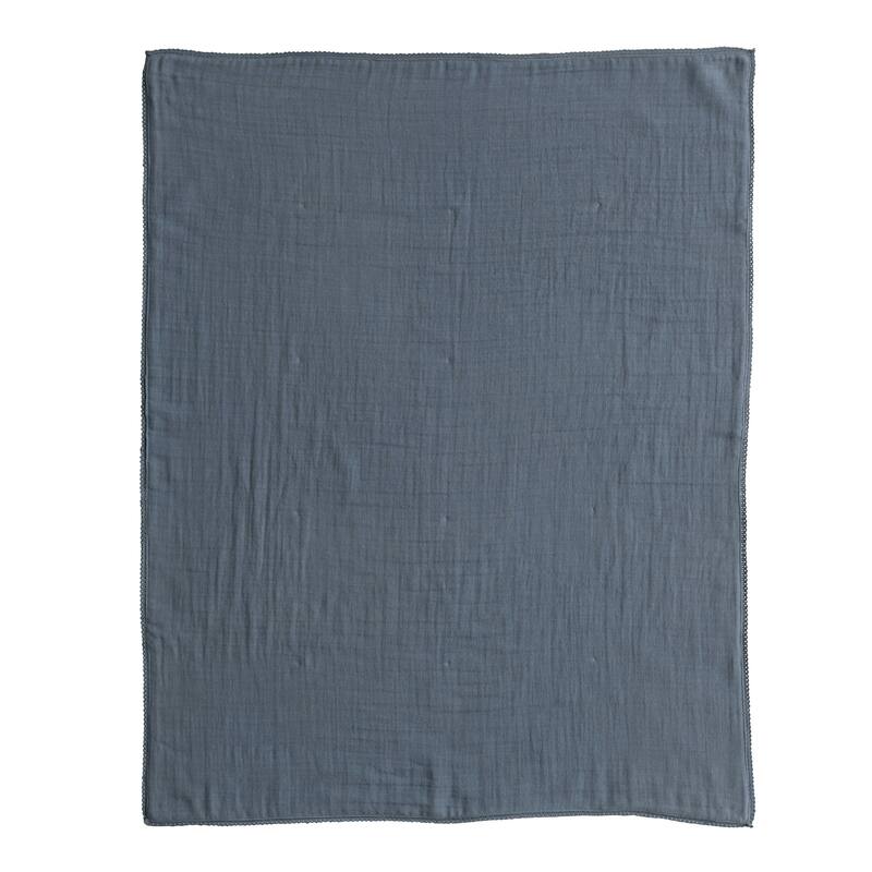 Cotton Double Cloth Baby Blanket with Trim in Bag - 40.0"L x 32.0"W x 0.3"H - Blue