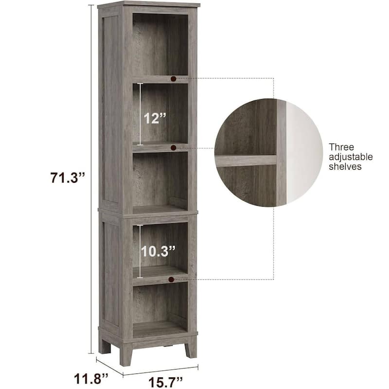 5 Tier Tall Narrow Bookcase with Adjustable Shelves for Living Room Apartment Office - N/A