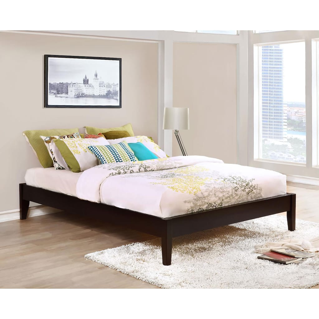 Full Size Wood Platform Bed with Tapered Legs and Headboard Compatible