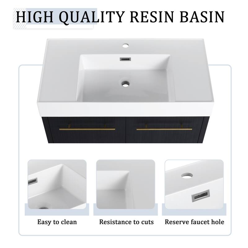 Wall mounted bathroom vanity with sink and storage shelf
