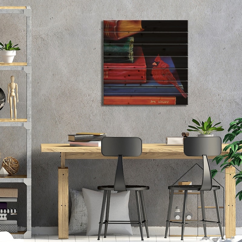 Fine Feathered Footnotes  Print On Wood by Camille Engel - Multi-Color