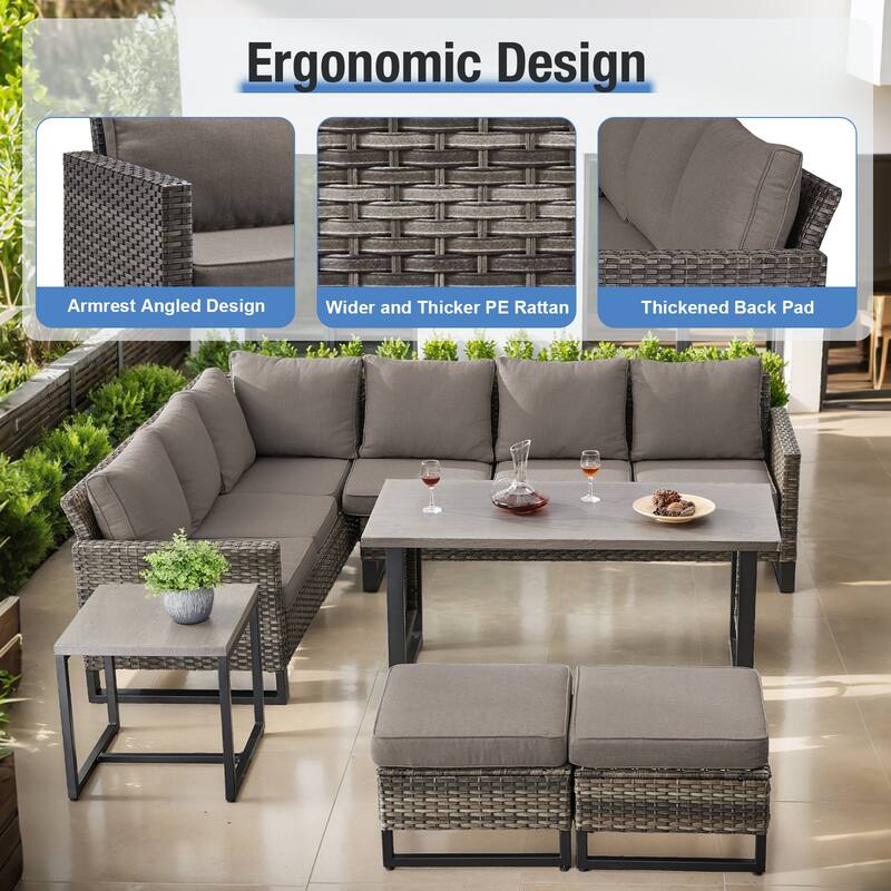 Gymojoy 5-Piece Outdoor Wicker Furniture Set, L-Shaped Sectional Sofa Set