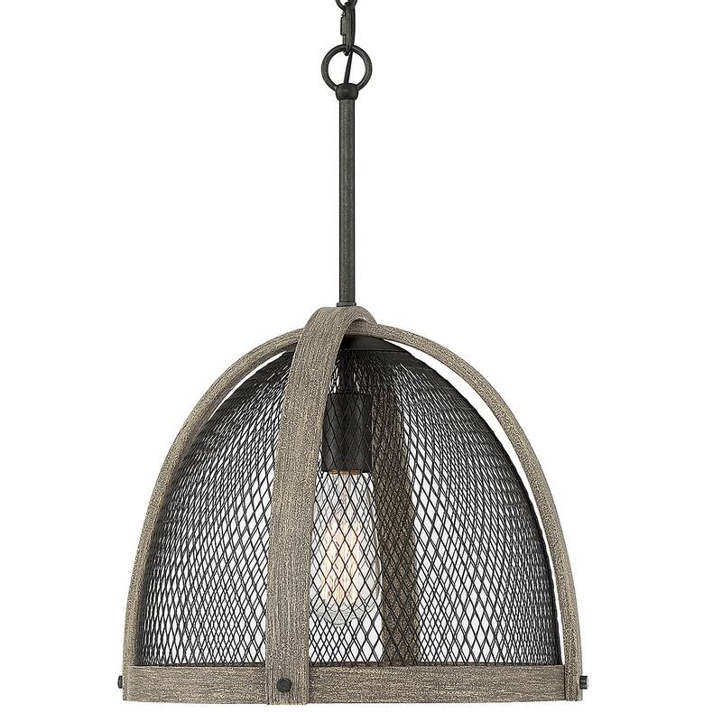 Meridian M70111 14" Wide Cage Pendant - Distressed Wood with Wire