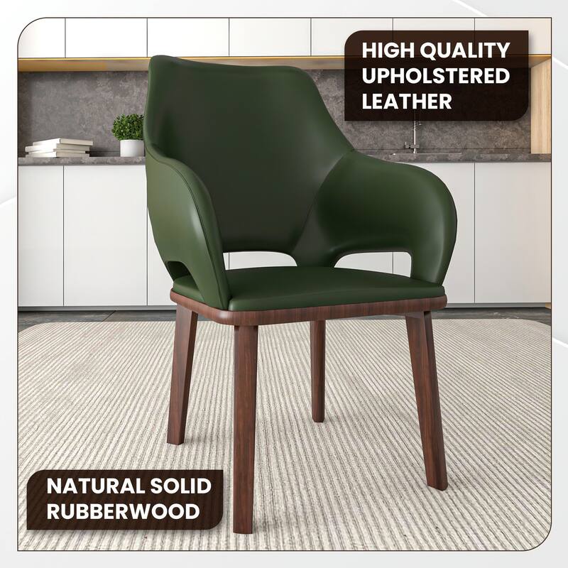 LeisureMod Vivara Leather Upholstered Dining Chair with Padded Seat - Mid-Century Arm Chair for Home Office Bar & Kitchen