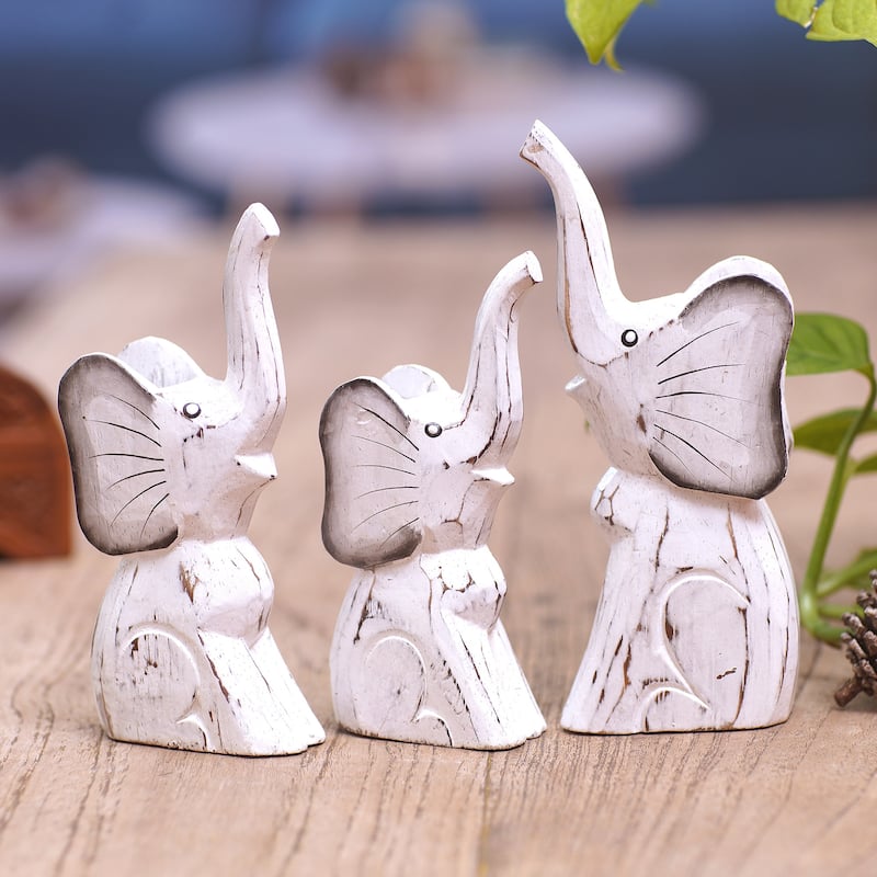 Novica Handmade Cute Trunks Wood Statuettes (Set Of 3)