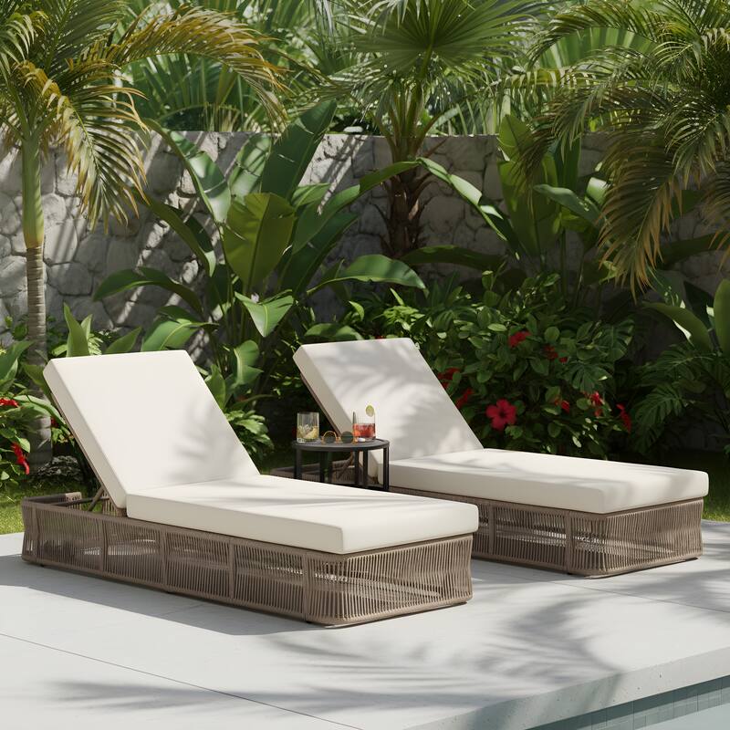 Christopher Knight Home - Outdoor 5-Position Adjustable Sunlounge Set with Woven Rope Base & Ceramic Tile Side Table