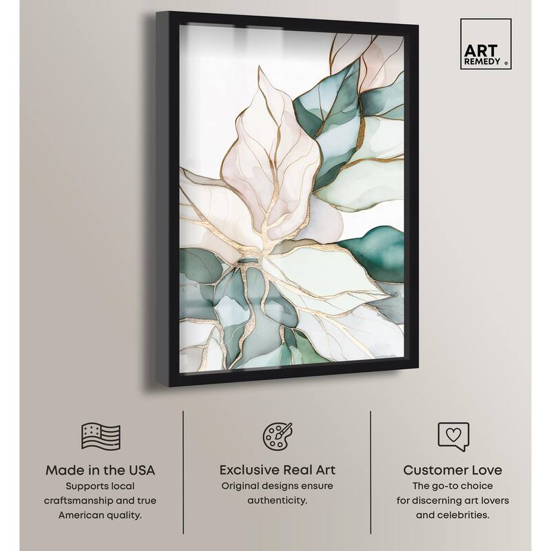 Pastel Leaves with Gold II Shadowbox by Art Remedy