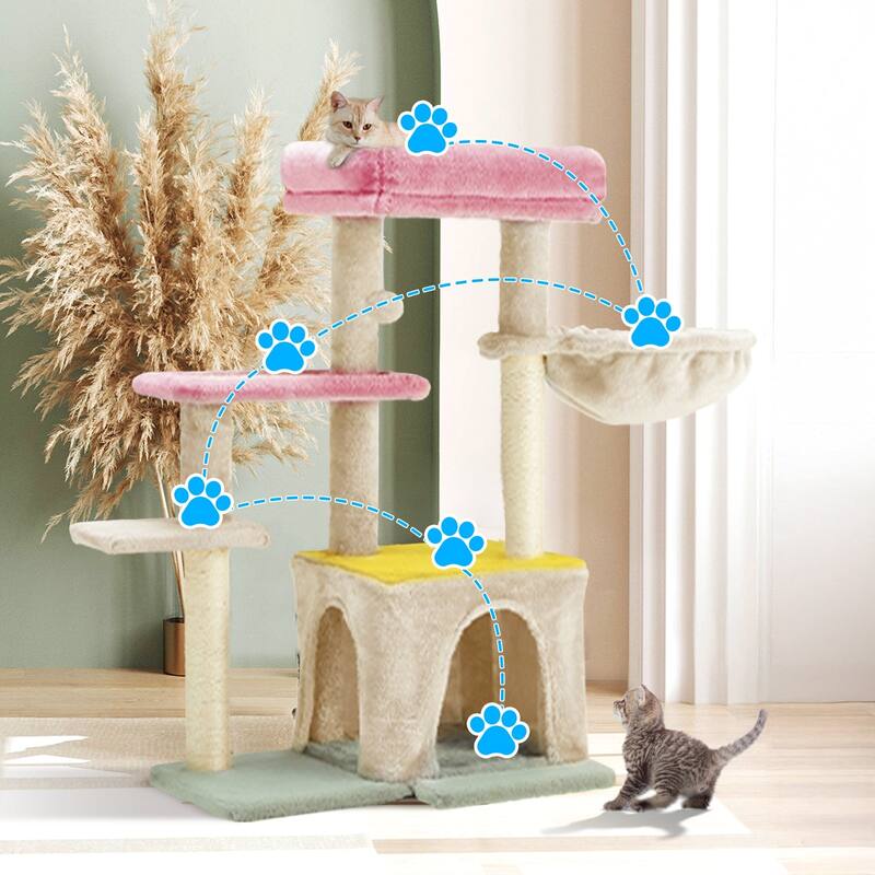 EROMMY Cat Tree – Multi-Level Cat Tower with Sisal Scratching Posts & Swing Ball, Modern Cat Furniture for Indoor Cats