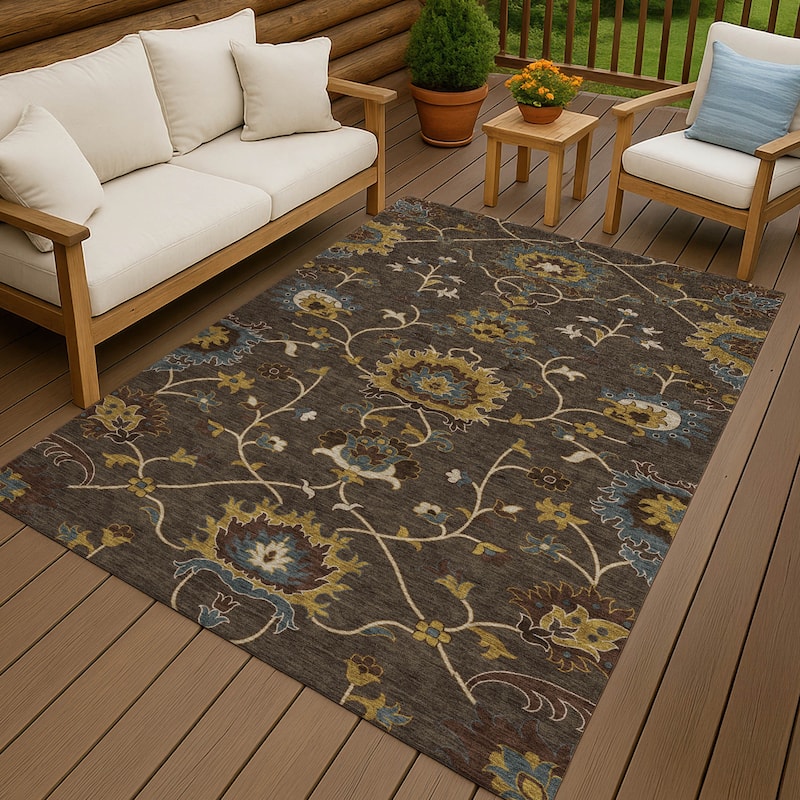 Machine Washable Indoor/ Outdoor Traditional Luna Chantille Rug