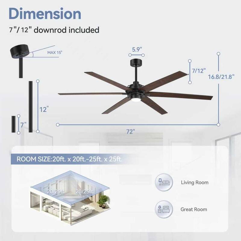 72 Inches Large Integrated Ceiling Fan with LED Light and Remote
