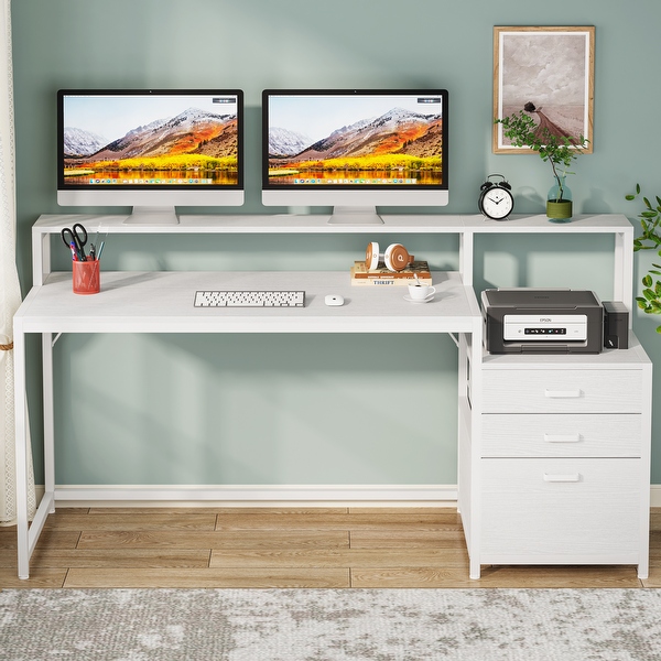 63 Computer Desk with Monitor Stand Ergonomic Home Office Desks with Drawers File Cabinet On Sale Bed Bath Beyond 37701856