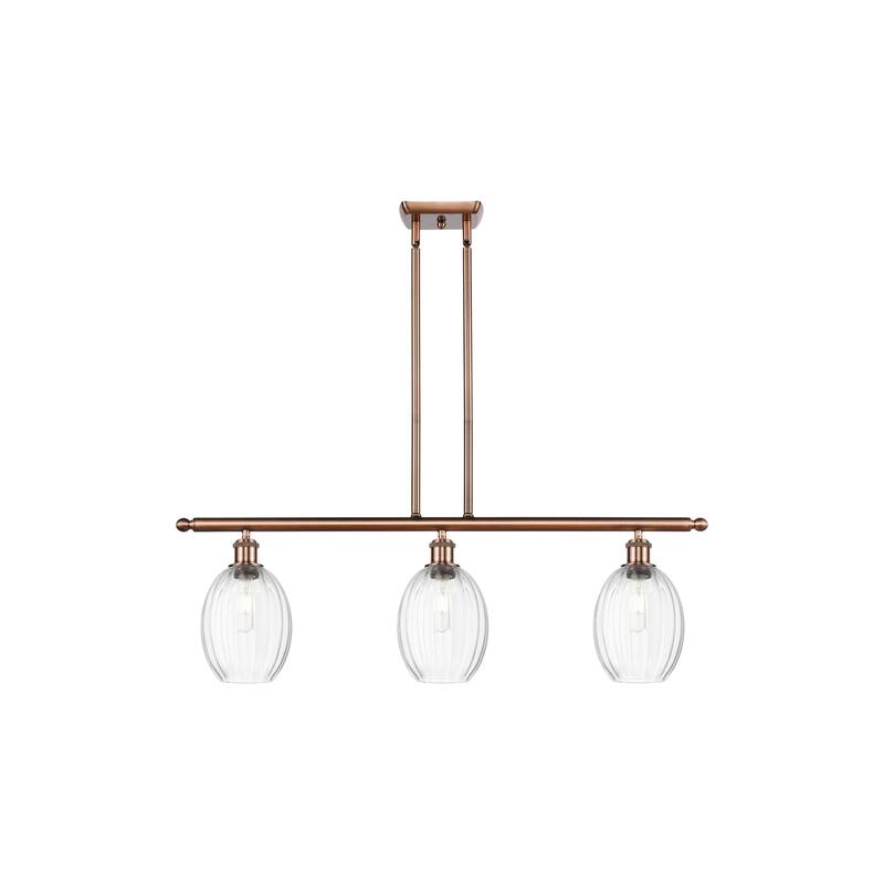 Innovations Lighting Endless Possibilities Ballston - Preston - 3 Light 36" Bulb Shade Stem Hung Island Light - Clear/Antique Copper