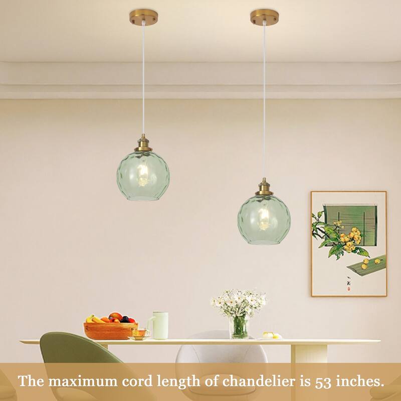1-Light Glam Modern Metal Hanging Foyer Pendant Light with Glass Shade for Kitchen Island