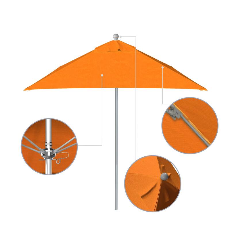 California Umbrella 6' Sq. Aluminum Frame, Fiberglass Rib Patio Umbrella, Push Open, Anodized Sliver Finish, Sunbrella Fabric