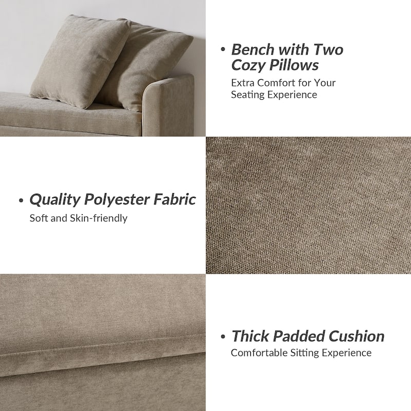 Franco Modern Upholstered Storage Bench with Two Throw Pillows