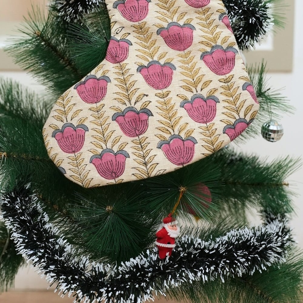 Fabdivine Linen or Cotton Hand Block Home Decorative Christmas Stockings - 16"X6.5"