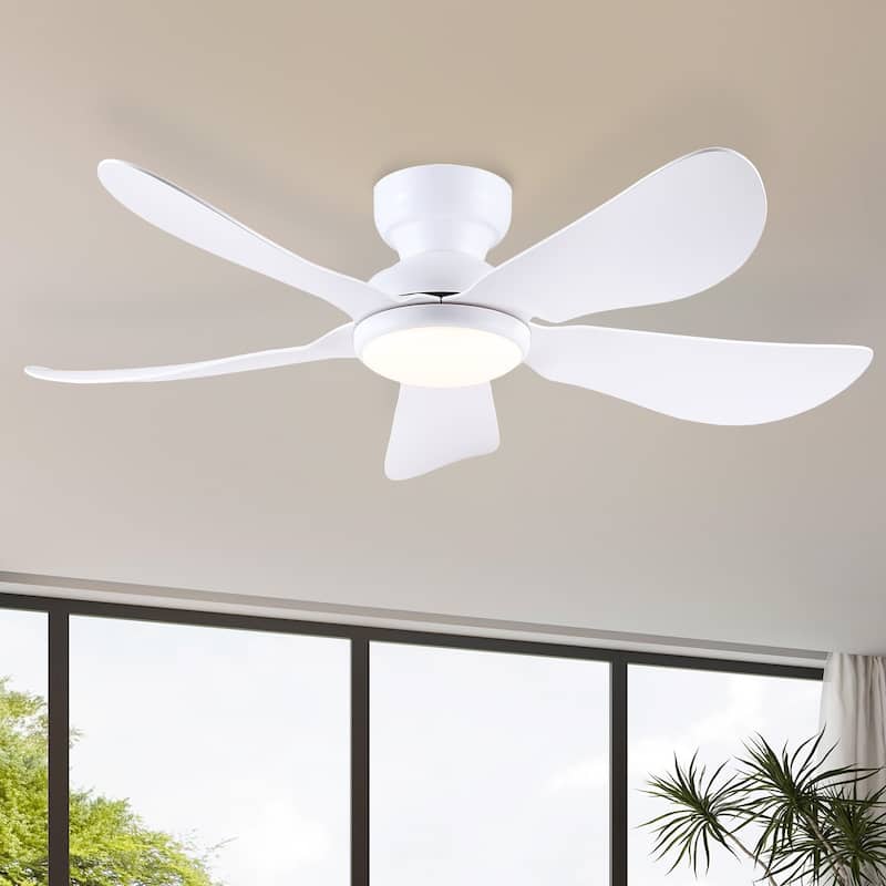 32/36/46/52 inches Low Profile Ceiling Fan with Light and Remote for Living Room Bedroom Kid's Room Patio - 46 Inches - White