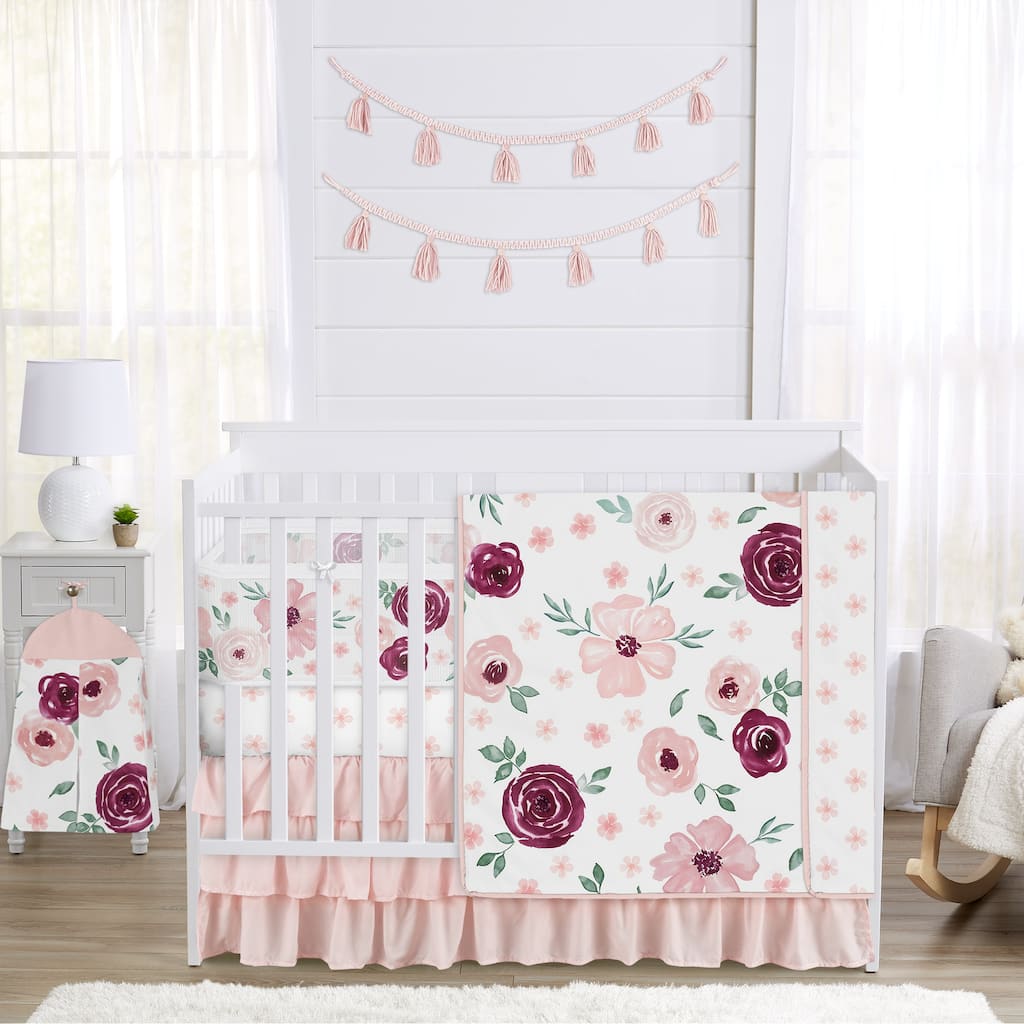 Sweet Jojo Designs Burgundy Boho Floral Girl 6pc Crib Bedding + BreathableBaby Breathable Mesh Liner Bohemian - Crib Size