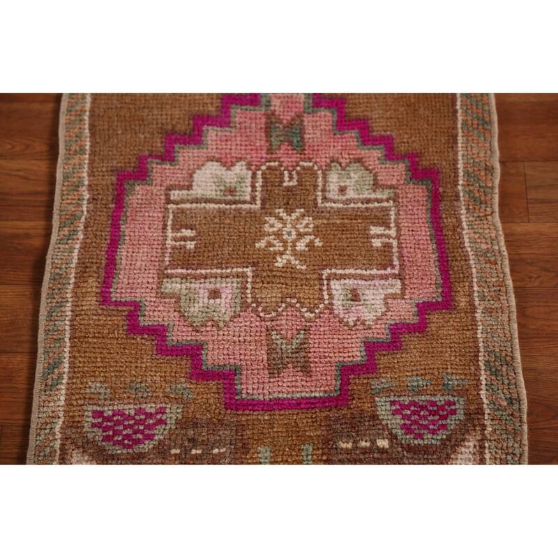 Hand Knotted Oriental 100% Wool Carpet Transitional Medallion Brown Anatolian Area Rug - 3' 0'' X 1' 8''