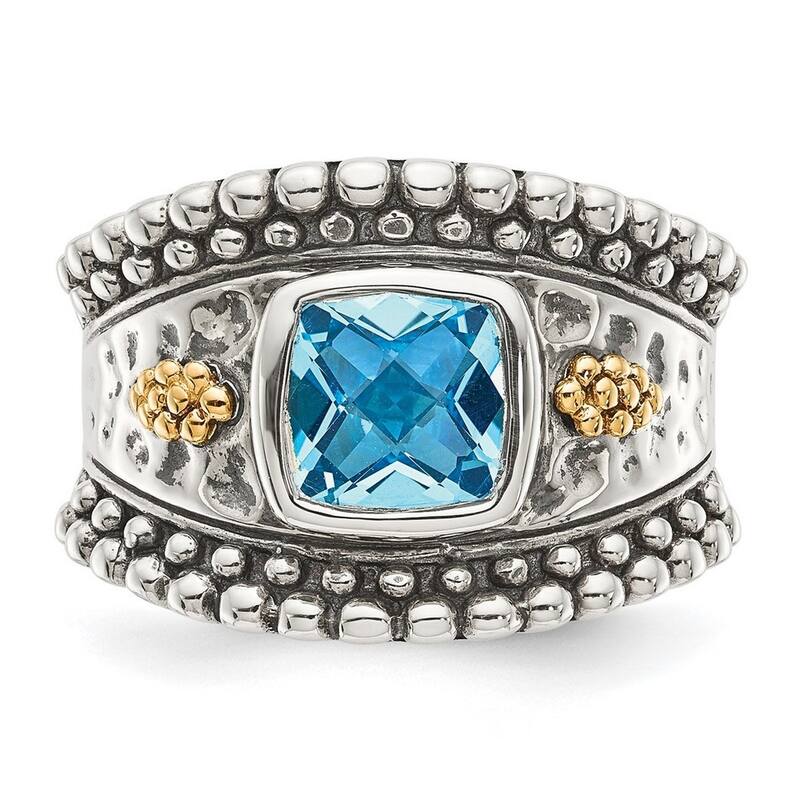 Curata 925 Sterling Silver Polished Open back With 14k Blue Topaz Ring