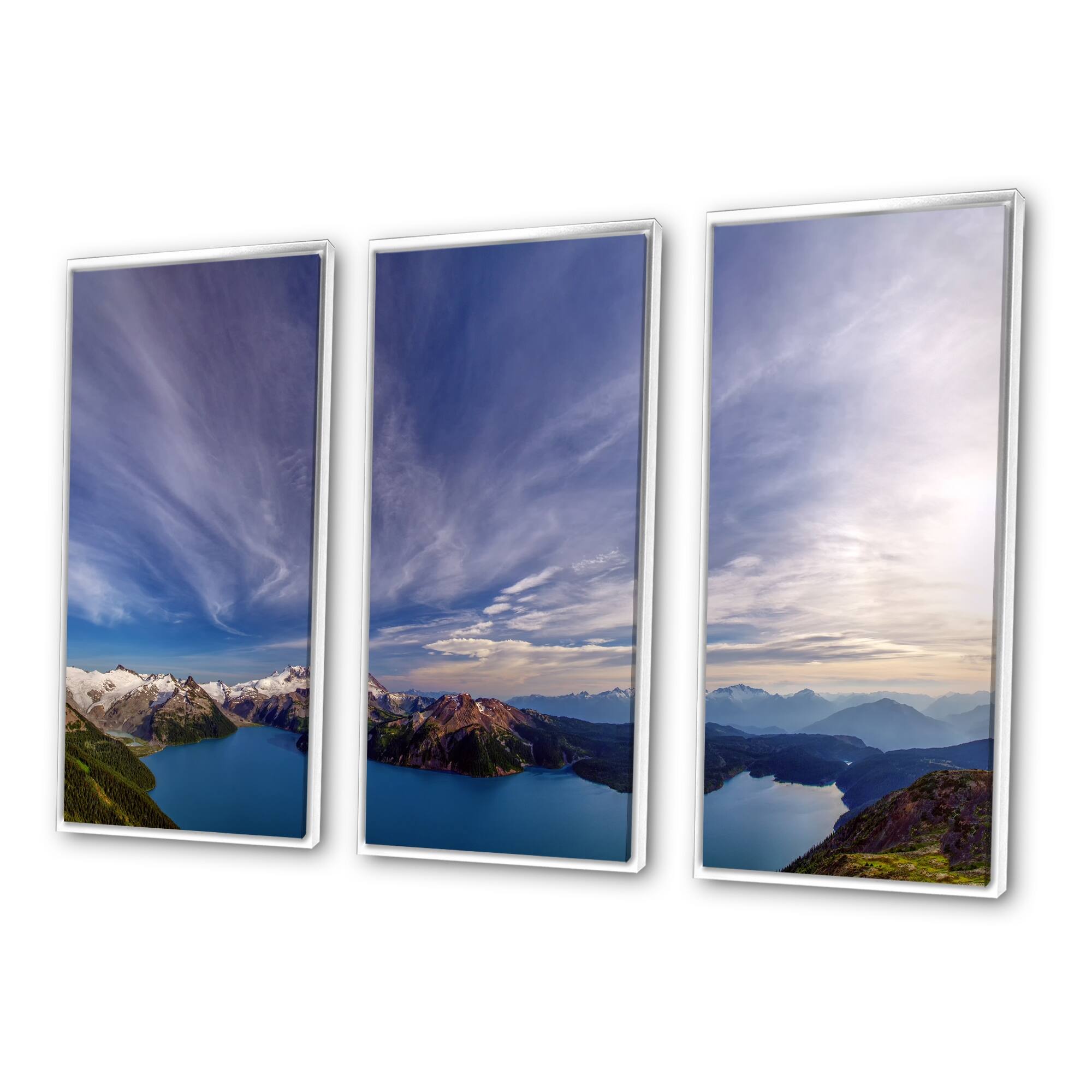 Designart "Stunning View of Clear Lake" Landscape Framed Wall Art Set of 3 - 4 Colors of Frames