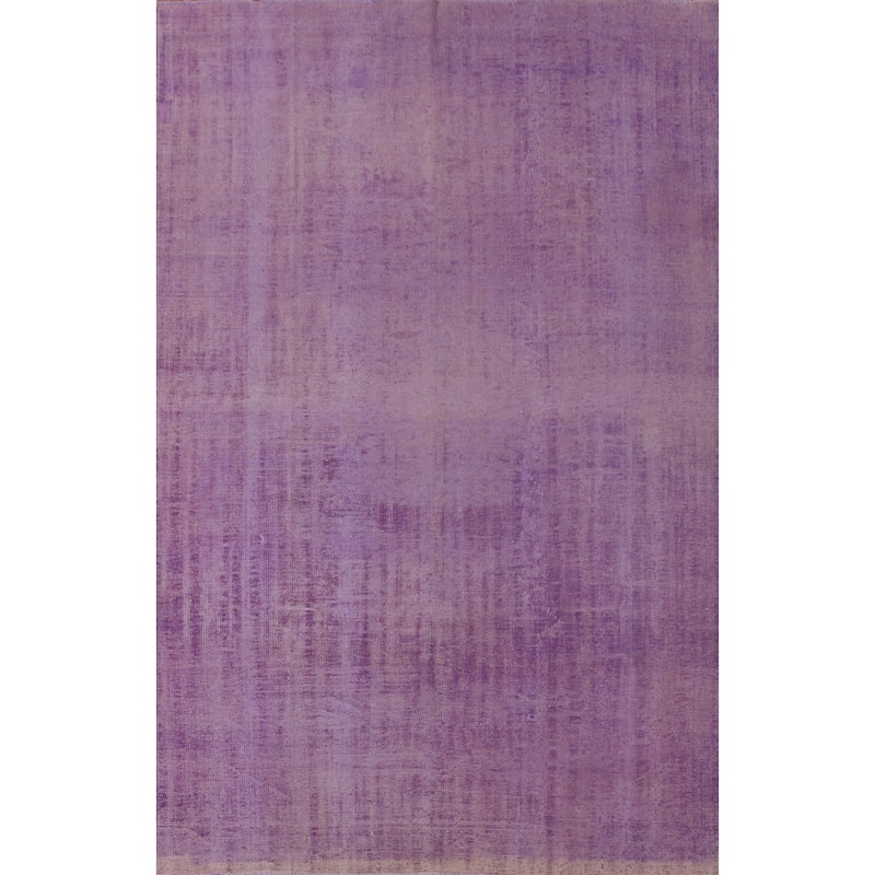Purple Anatolian Turkish Vintage Area Rug Hand-Knotted Wool Carpet - 7'4" x 11'1"