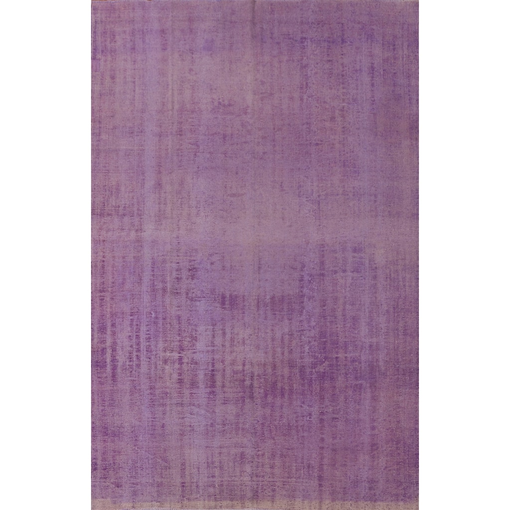 Purple Anatolian Turkish Vintage Area Rug Hand-Knotted Wool Carpet - 7'4" x 11'1"
